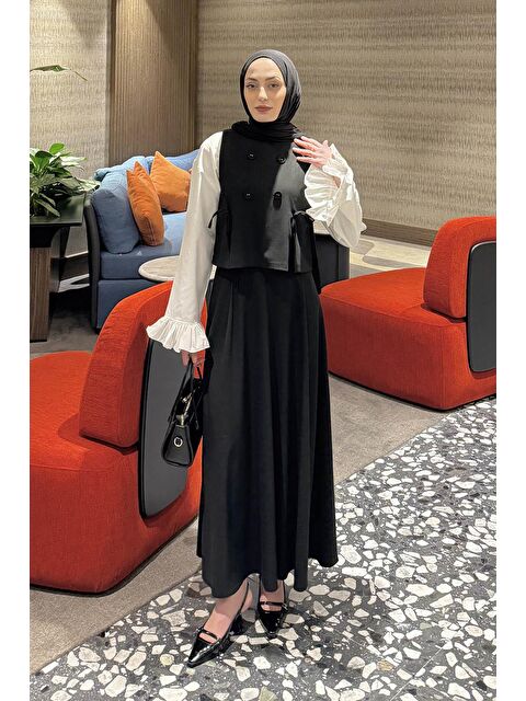 Lamelif Düğmeli Yelekli Takım Siyah - S000515465-19351