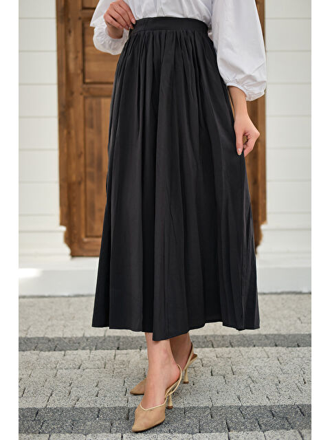 Locco Moda Kadın Önden Büzgülü Çift Cepli Etek Füme