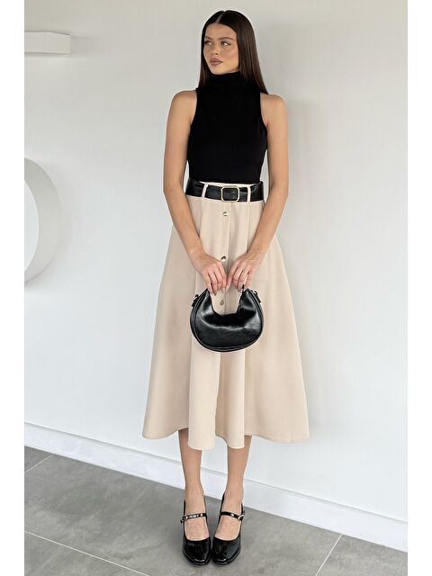 Gülseli Kadın Balıkçı Yaka Çift Renkli Kemer Aksesuarlı Elbise - S000482842-19351