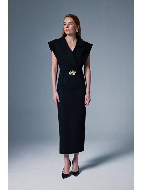 SATEEN Aksesuar Detaylı Maxi Elbise - Siyah - S000516494-19351