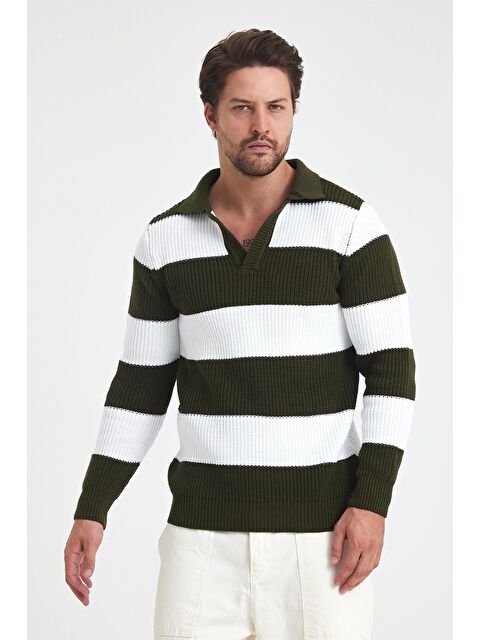 Tarz Cool Erkek Renk Bloklu Regular Polo Yaka Triko Kazak - S000250553-37302