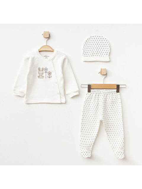 AZİZ BEBE Kız Bebek Puantiyelli Zıbın Pantolon Bere 3'lü Alt Üst Bebek Takımı 0 Ay-6 Ay - S000371576-19965