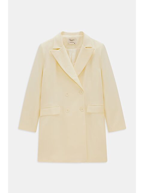 Saade Açık Sarı Kadın Oversize Dokuma Uzun Busines Ceket - Kapak Detaylı - S000497505-20063