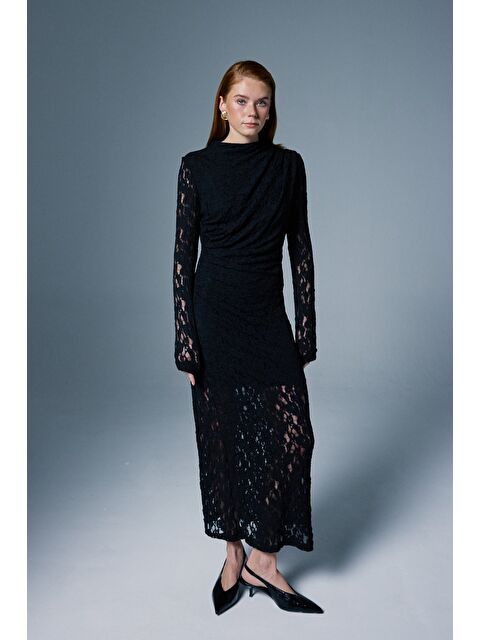 SATEEN Dantel Elbise - Siyah - S000516493-19351