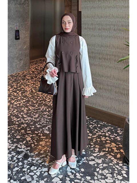 Lamelif Düğmeli Yelekli Takım Acı Kahverengi - S000515465-28102