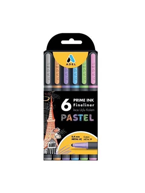 ADEL Prime Ink İnce Uçlu Fineliner Kalem Metal Uç Pastel Renkler 0.4 mm 6 lı - S000464674-23173
