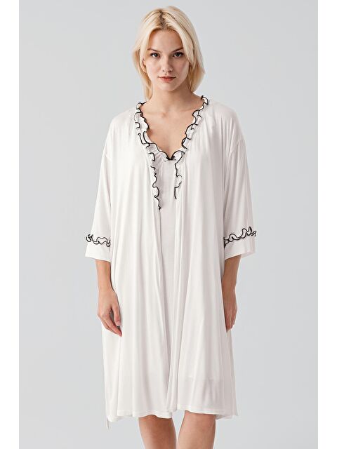 Artış Askılı Kısa Esnek Viskoz Hamile Sabahlık Gecelik Takım 19400 - S000517311-19965