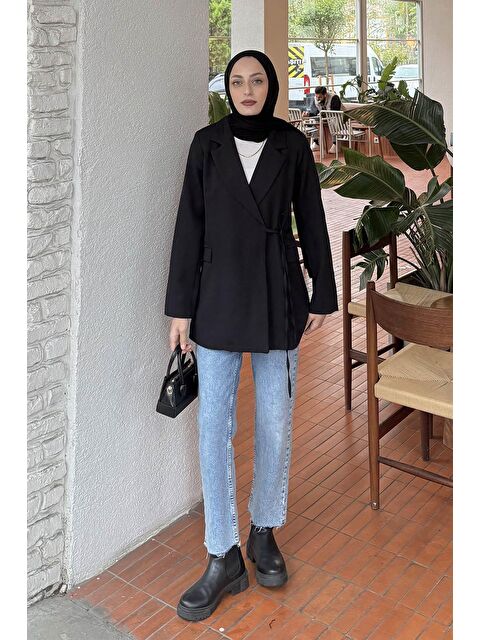 Lamelif Yan Bağlama Detaylı Ceket Siyah - S000518289-19351