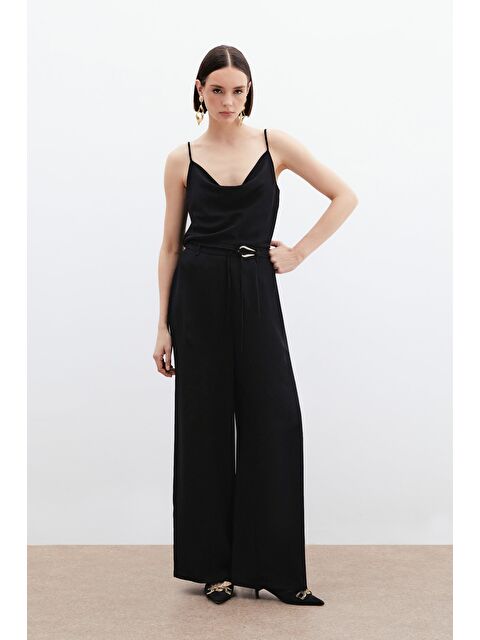 SATEEN Kemerli Salaş Pantolon - Siyah - S000389157-19351