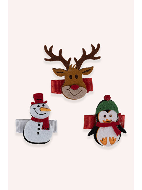 Panço Kız Çocuk Yılbaşı Desenli 3'lü Kırmızı Toka Seti - S000526043-20045