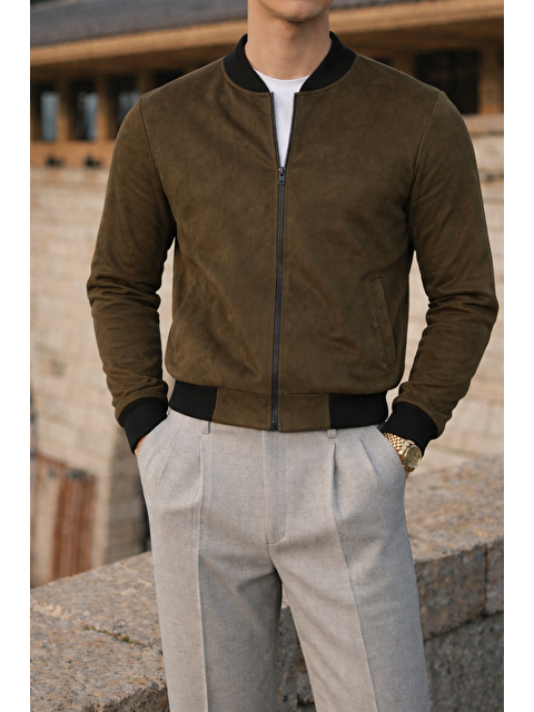 Comstar Erkek Smart Casual Haki Nubuk Ceket