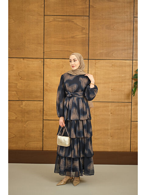 Locco Moda Kadın Kat Kat Dökümlü Şifon Elbise Lacivert - S000526963-21164