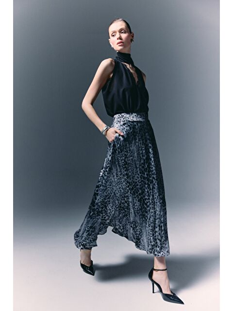 SATEEN Leopar Desenli Uzun Etek - Siyah - S000497795-19351