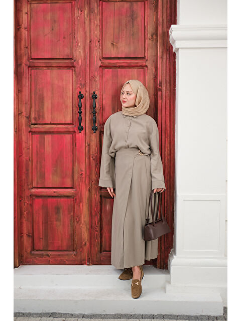 Locco Moda Kadın Gold Kemer Detay Gömlekli Takım Taş - S000511208-25636