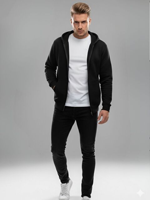 Trendseninle Erkek Siyah Standart Kalıp Hırka - S000500893-19351