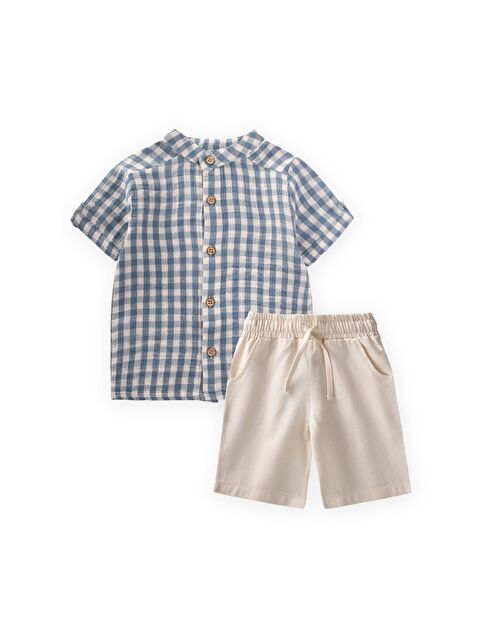 CİGİT Müslin Gömlek Takım 1-8 Yaş İndigo Mavi - S000530095-23093