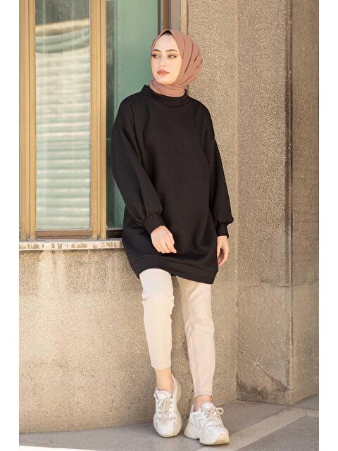 Lamelif Üç İplik Balon Kol Tunik Siyah - S000518493-19351