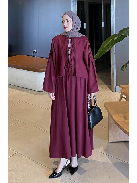 Lamelif Pileli Bağlama Detaylı Takım Bordo - S000515467-19951