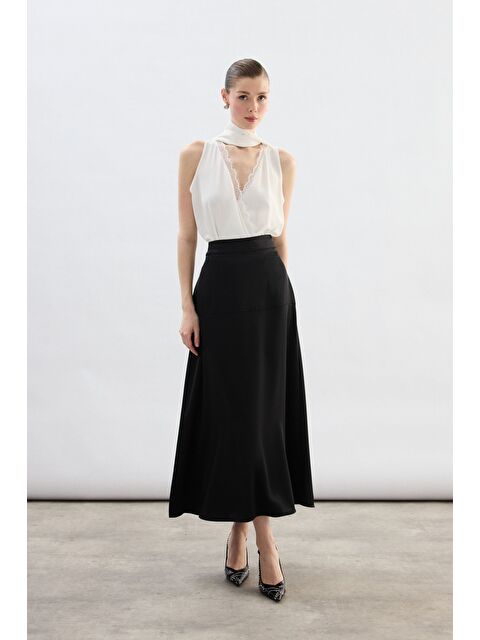 SATEEN Yüksek Bel Saten Etek - Siyah - S000497788-19351