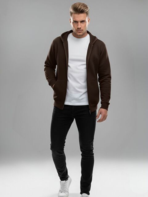 Trendseninle Erkek Kahverengi Standart Kalıp Hırka - S000500893-19413