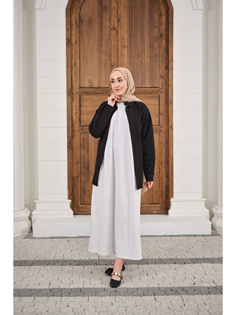 Locco Moda Kadın Garni Detay İçlik Elbise Beyaz