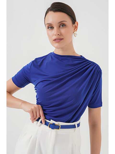 Bigdart Büzgü Detaylı Kısa Kol Sandy Bluz 945 - Saks - S000360233-23710