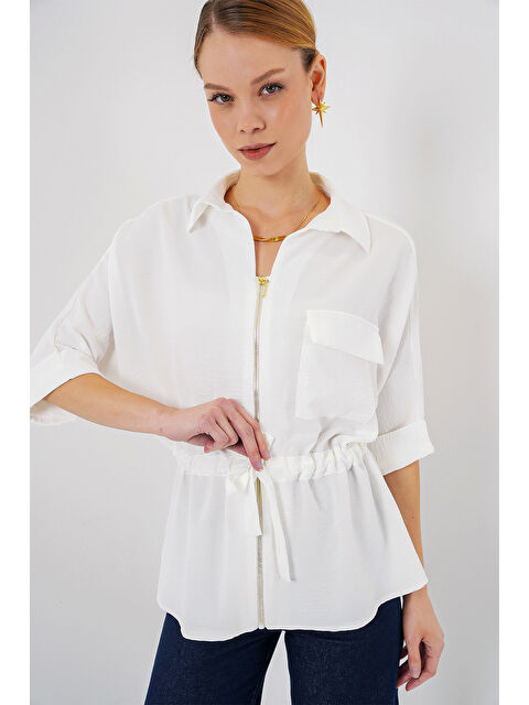 Bigdart Fermuarlı Kadın Gömlek 0721 - Beyaz - S000377836-20063