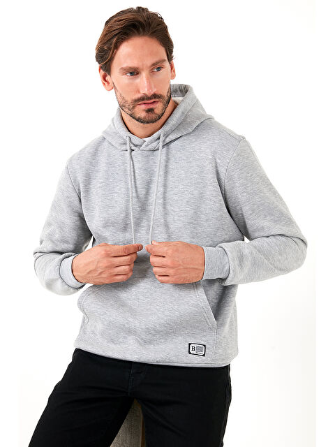 Buratti Slim Fit Kapüşonlu Kanguru Cepli İçi Tüylü Yumuşak Şardonlu  Erkek Hoodie 5905281 - S000000611-19987
