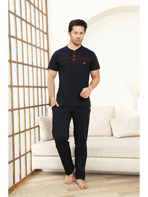 Enisena Erkek Pijama Takımı -%100 Pamuk -3 Düğmeli-Yaka Roba Biyeli 12608