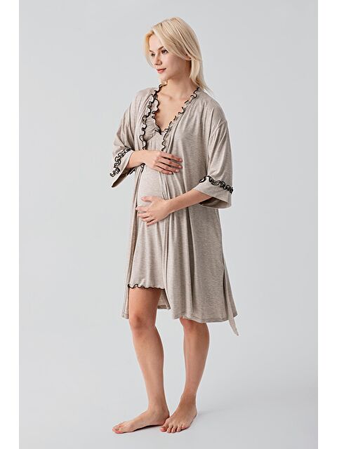 Artış Askılı Kısa Esnek Viskoz Hamile Sabahlık Gecelik Takım 19400 - S000517311-37198