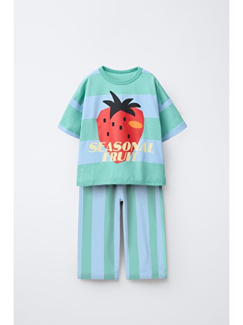 Magu Kız Çocuk Pamuklu Çilek Baskılı T-Shirt Eşofman Takım