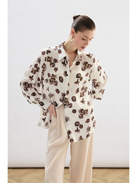 SATEEN Desenli Salaş Gömlek - Kahve - S000497798-19413