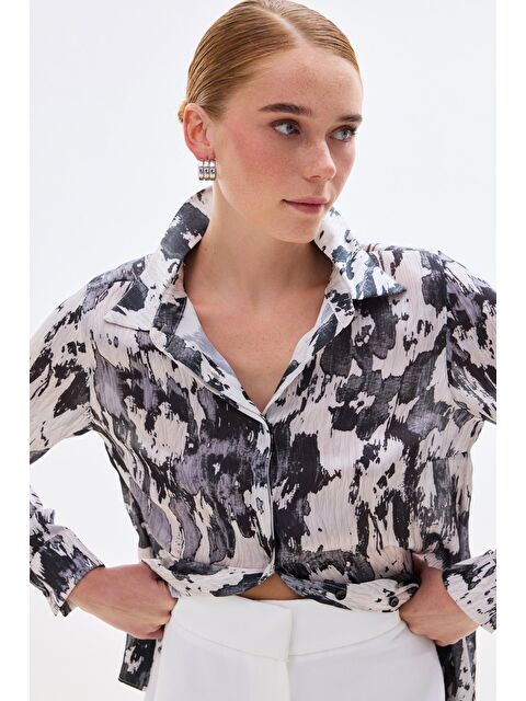 SATEEN Desenli Düz Kesim Gömlek - Siyah - S000497799-19351