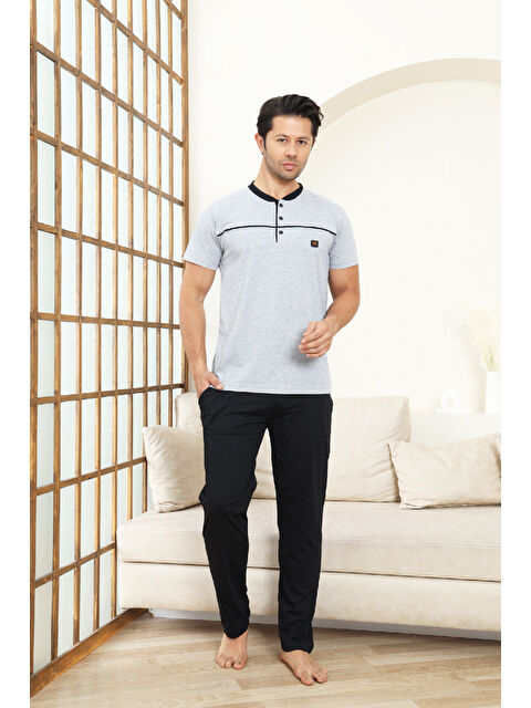 Enisena Erkek Pijama Takımı -%100 Pamuk -3 Düğmeli-Yaka Roba Biyeli 12608