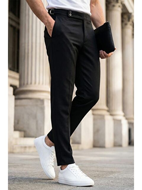 Oksit Gurkha Stil Yan Ayarlı Metal Tokalı Slim Fit Erkek Kumaş Pantolon Özel Kesim Kruvaze Bel - S000506339-19351