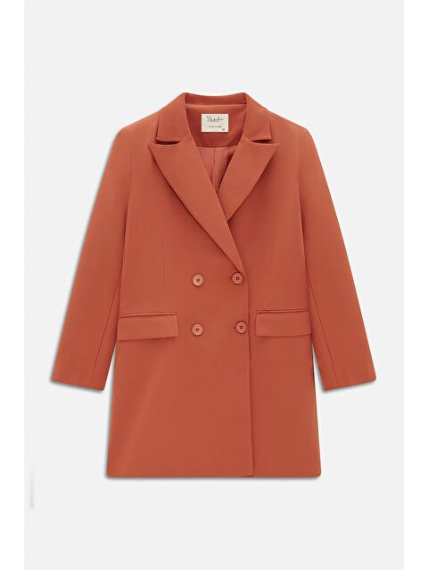 Saade Kiremit Kadın Oversize Dokuma Uzun Busines Ceket - Kapak Detaylı - S000497505-18657