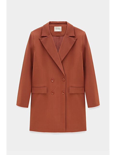 Saade Kahverengi Kadın Oversize Dokuma Uzun Busines Ceket - Kapak Detaylı - S000497505-19413