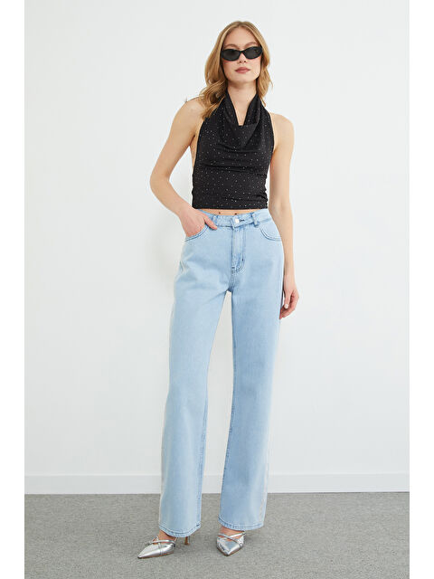 Fullamoda Taş Şeritli Yüksek Bel Jean