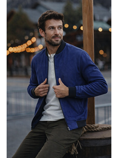 Comstar Erkek Comfort Fit Basic Lacivert Süet Nubuk Ceket