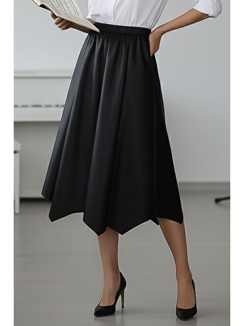 Chiccy Siyah İnce Lastikli Bel Casual Suni Deri Dokuma Etek 80 66 - S000486433-19351