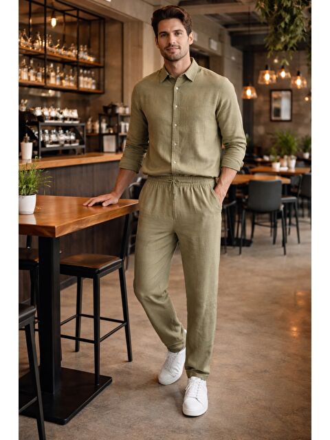 Tarz Cool Erkek Oversize Keten Takım Salaş Kesim Gömlek Pantolon Yazlık Kombin