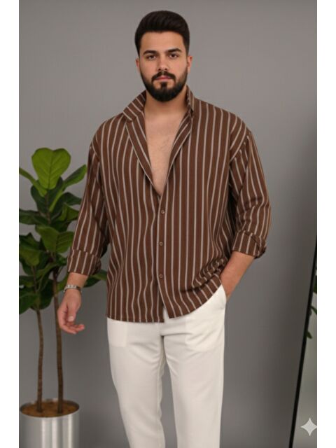 Tarz Cool Erkek İki Çizgili Regular Relaxed Fit Uzun Kollu Gömlek