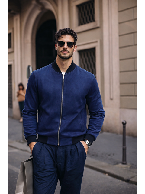 Comstar Erkek Relax Fit Lacivert Süet Nubuk Ceket