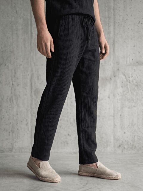 Oksit Lanz Erkek Pamuklu Müslin Pantolon | Rahat Kesim, Beli Lastikli ve Bağcıklı