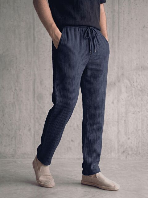 Oksit Lanz Erkek Pamuklu Müslin Pantolon | Rahat Kesim, Beli Lastikli ve Bağcıklı