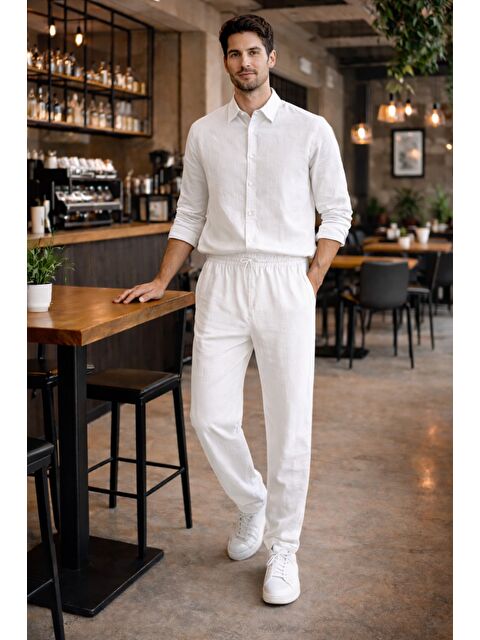 Tarz Cool Erkek Oversize Keten Takım Salaş Kesim Gömlek Pantolon Yazlık Kombin