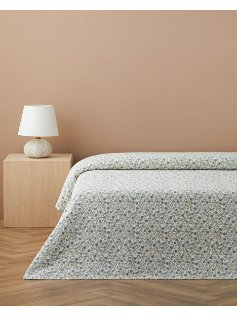 English Home Botanica Baskılı Pamuklu Tek Kişilik Pike 150x220 cm Mavi - S000531147-17234