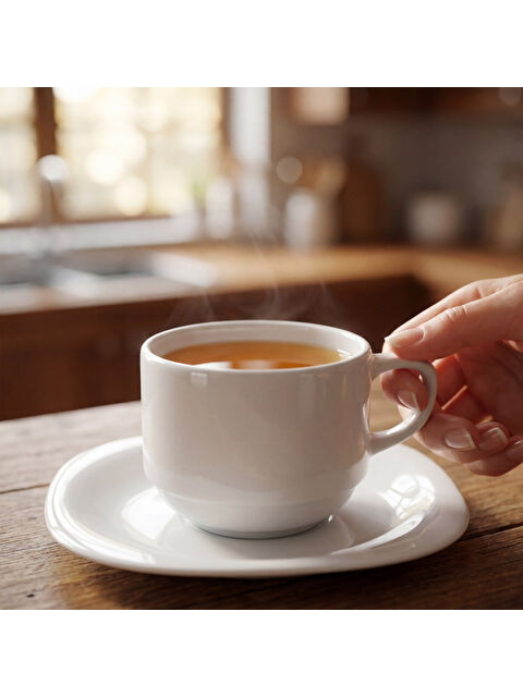GÜRAL PORSELEN Mars 2 Parça Tek Kişilik Çay Fincanı ve Tabağı - Beyaz - S000531146-37646
