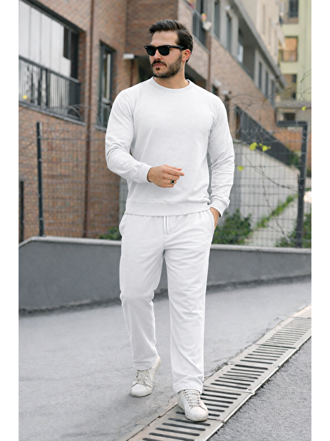 Comstar Erkek Pamuklu Bisiklet Yaka Dar Beyaz Eşofman Takımı