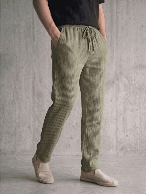 Oksit Lanz Erkek Pamuklu Müslin Pantolon | Rahat Kesim, Beli Lastikli ve Bağcıklı